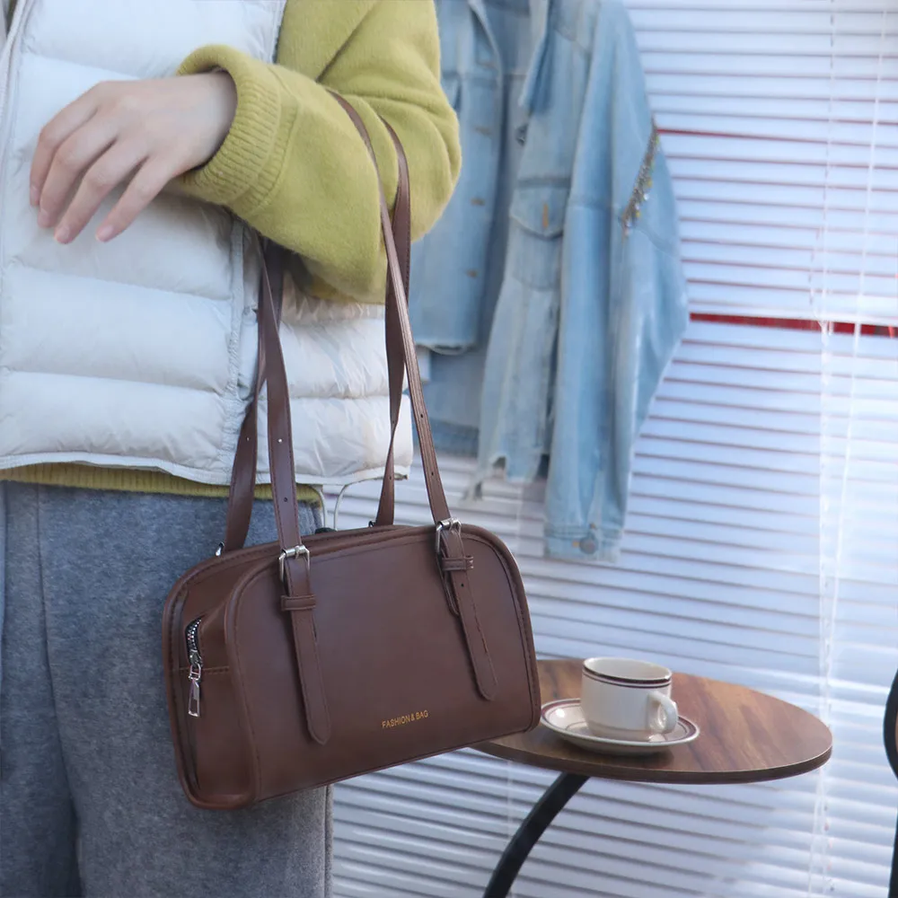 

Модная сумка Boston в корейском стиле, большая вместительная простая сумка на одно плечо, винтажная сумка из искусственной кожи для девочек