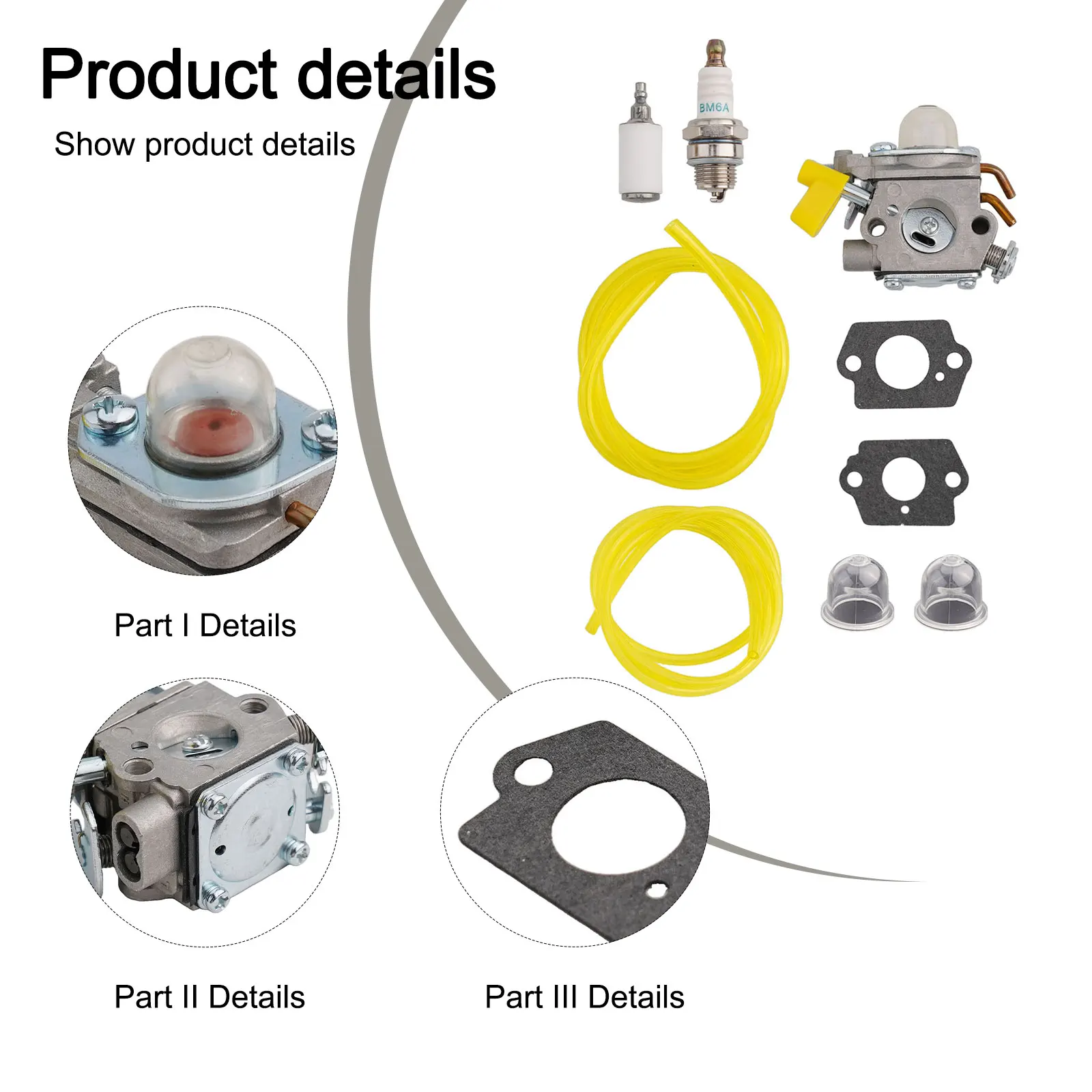 Комплект карбюратора Homelite C1U H60, совместимый с триммерами RBC30SET RLT30CET RLT26CDS емкостью 26 см3 и 30 см3