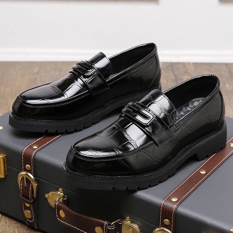 

Autumn and Winter New Men Retro Dress Shoes PU Black Brown British Busines Fashion High Quality Le Fu Shoes Size 38-48 Men Shoes