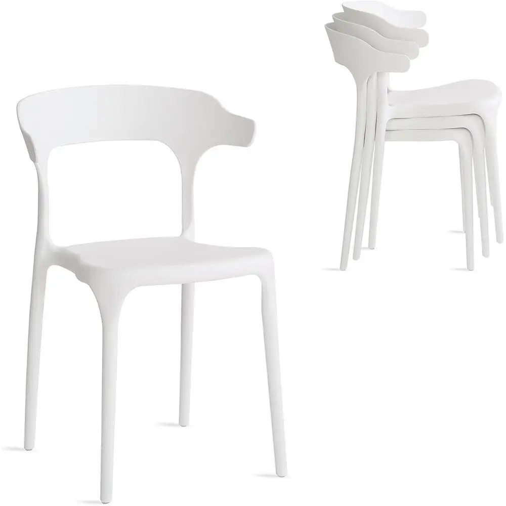 

Stackable Plastic Dining Chairs, No Assembly, Outdoor & Indoor Use, Set of 4, Cloud White