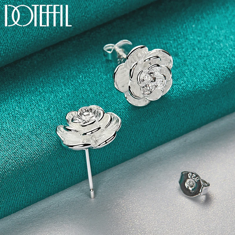 DOTEFFIL-925 brinco de prata esterlina para mulheres, flores rosas, casamento, jóias de noivado, moda