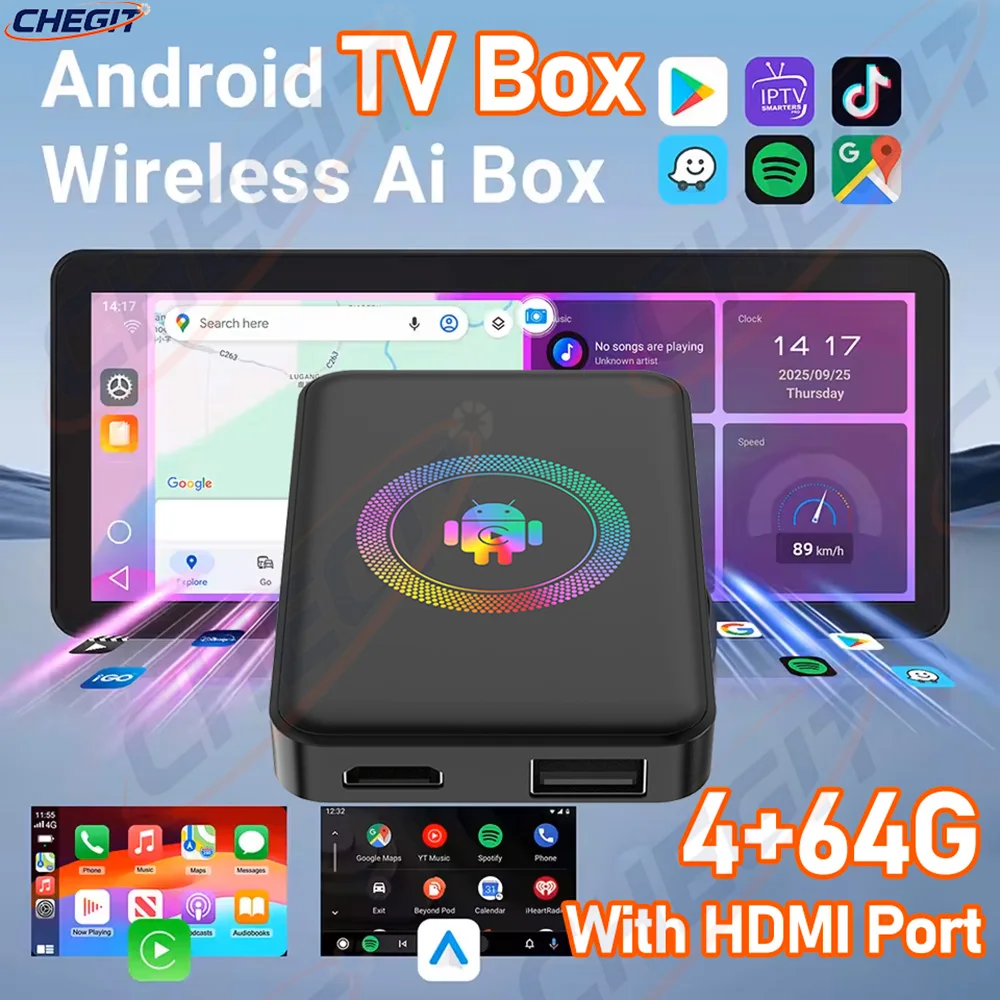 

New Android Smart Ai Box Android Auto Wireless Carplay Adapter 4+64G 4+32G Car Multimedia Player HDMI TV box for YouTube Netflix