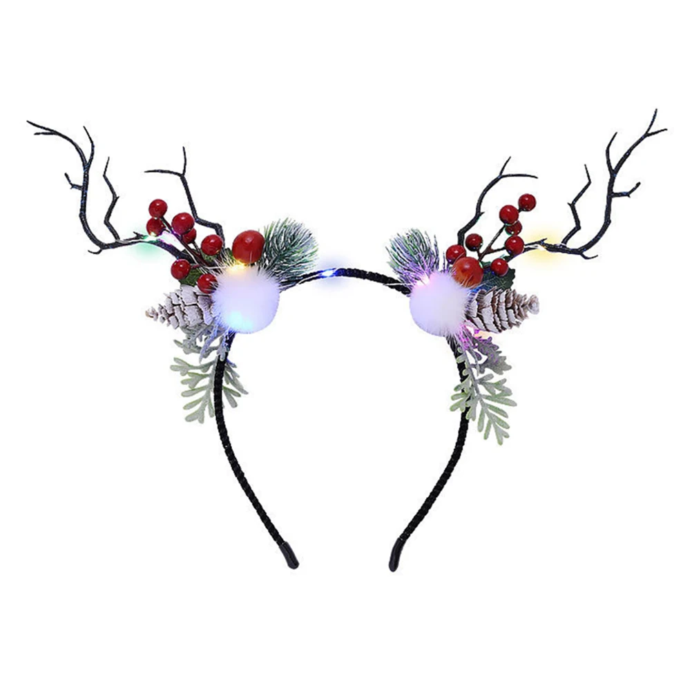 

Funny Reindeer Antler Headband with Lights Christmas Light Headpiece Durable LED Deer Horn Hair Accessory for Cosplay Party Xmas