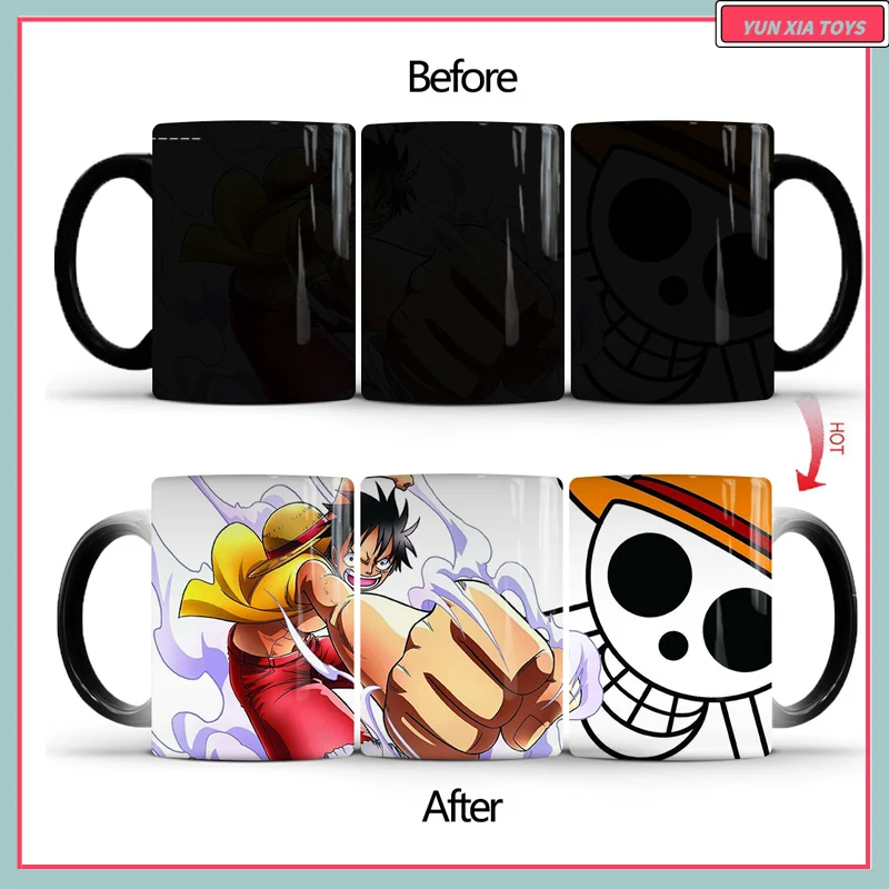 One Piece Luffy presenta cambio de calor maquillaje cerámica térmica café té taza Anime periférico regalo de cumpleaños