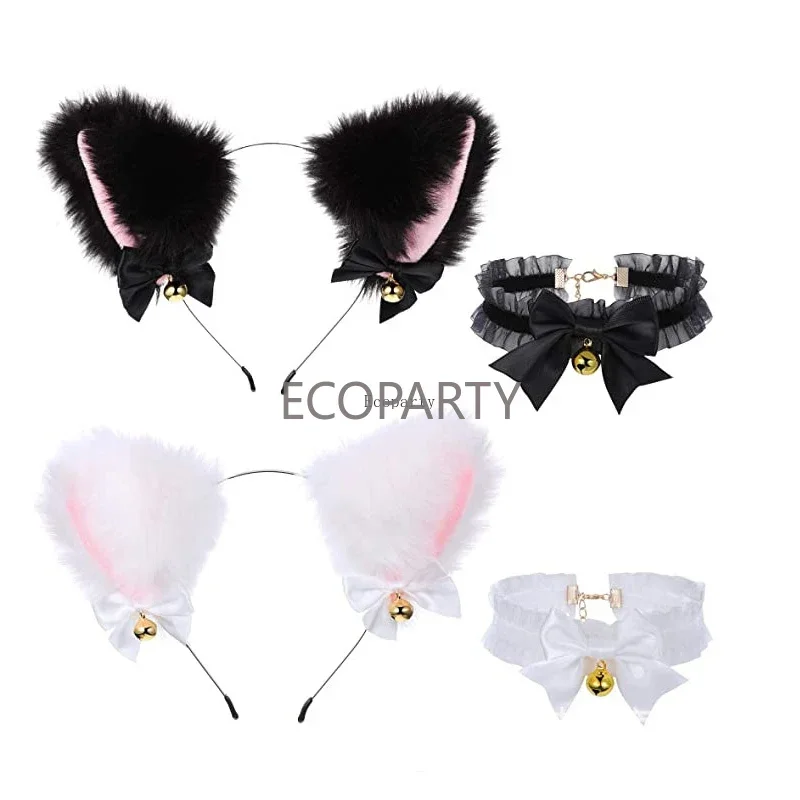 Animal pele do falso gato cão orelhas headbands com sinos adorável flexível acessório de cabelo halloween cosplay traje festa vestido meninas