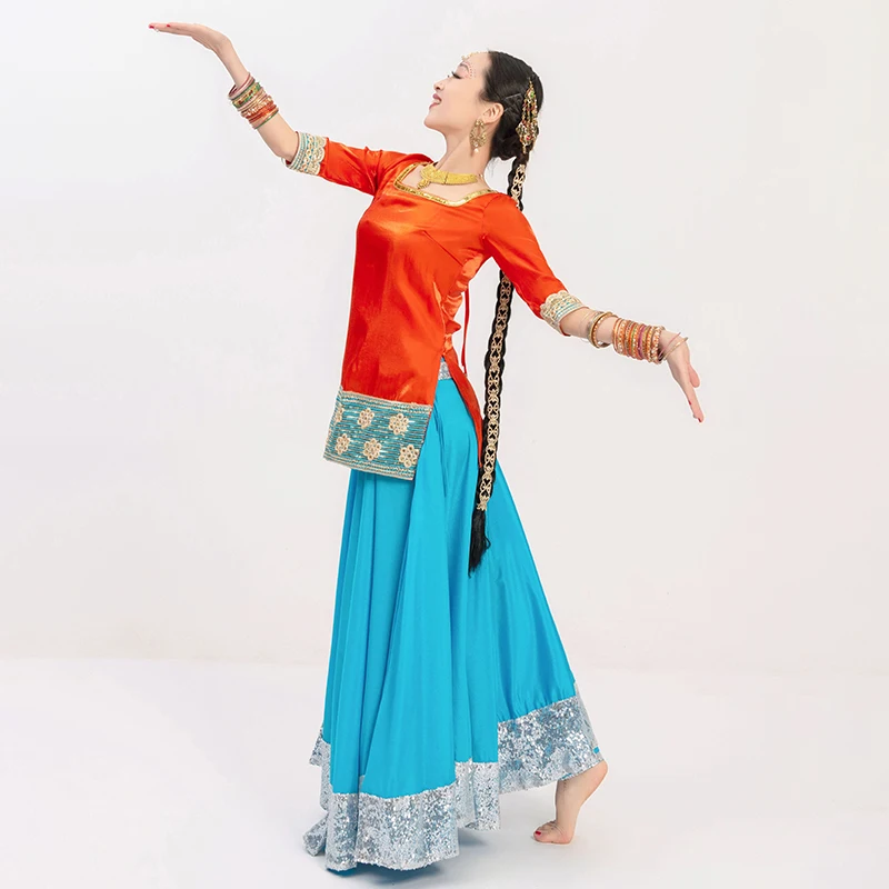 Indian Dance Skirt For Women Adult Big Swing Saree Clothes Oriental Dance Stage Performance Costumes 720 Degree Skirt DQL6990