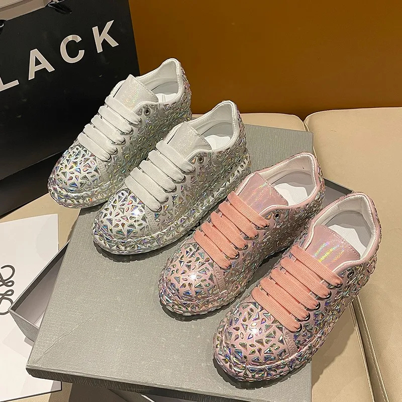 

Women's Vulcanize Shoes Luxury Sneakers Fashion Ladies Sneakers Platform Designer Women's Shoes Sequins Sparkling Pink Shoes