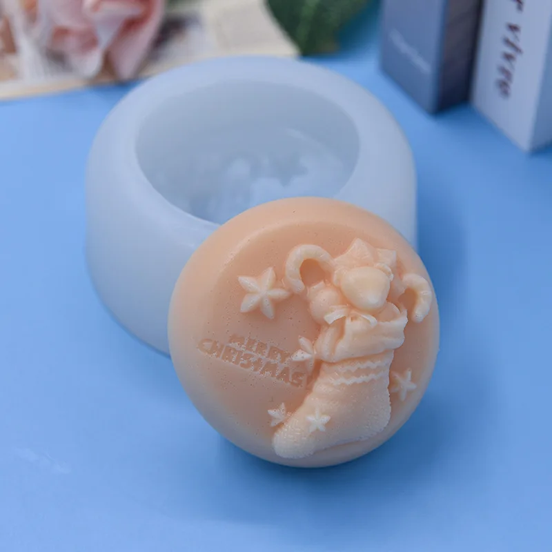 Christmas Stocking Snowman Jingling Bell Silicone Soap Mold Chocolate Dessert Baking Cake Tools Aromatherapy Candle Mould