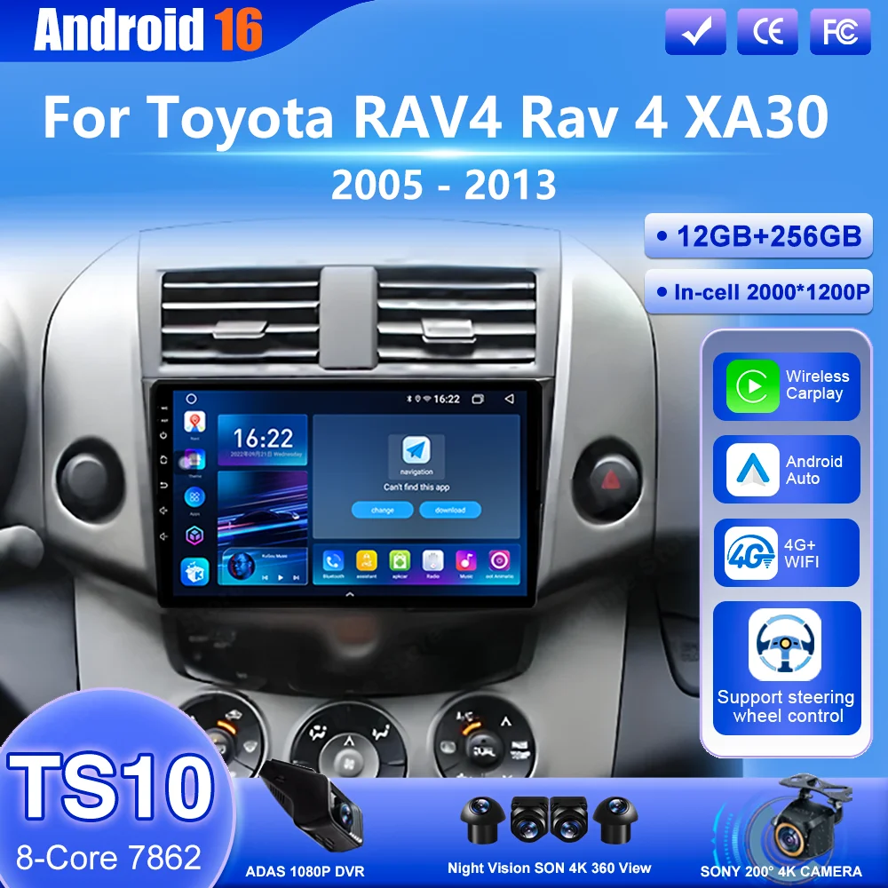 

Android 16 Carplay For Toyota RAV4 Rav 4 XA30 2005-2013 Auto Multimedia Video Player Navigation GPS Touch Screen 4G WIFI Car DVD