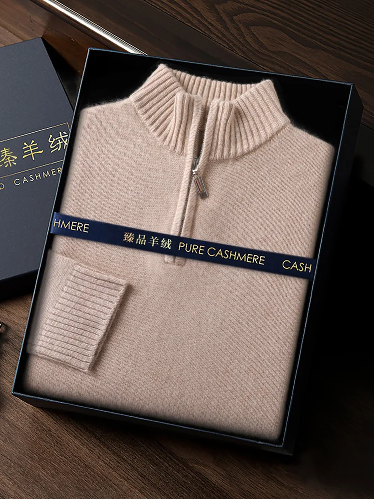 Pullover con cerniera di base spessa da uomo nuovo di alta qualità autunno inverno collo a lupetto 100% maglione di Cashmere morbido maglieria Casual top caldi