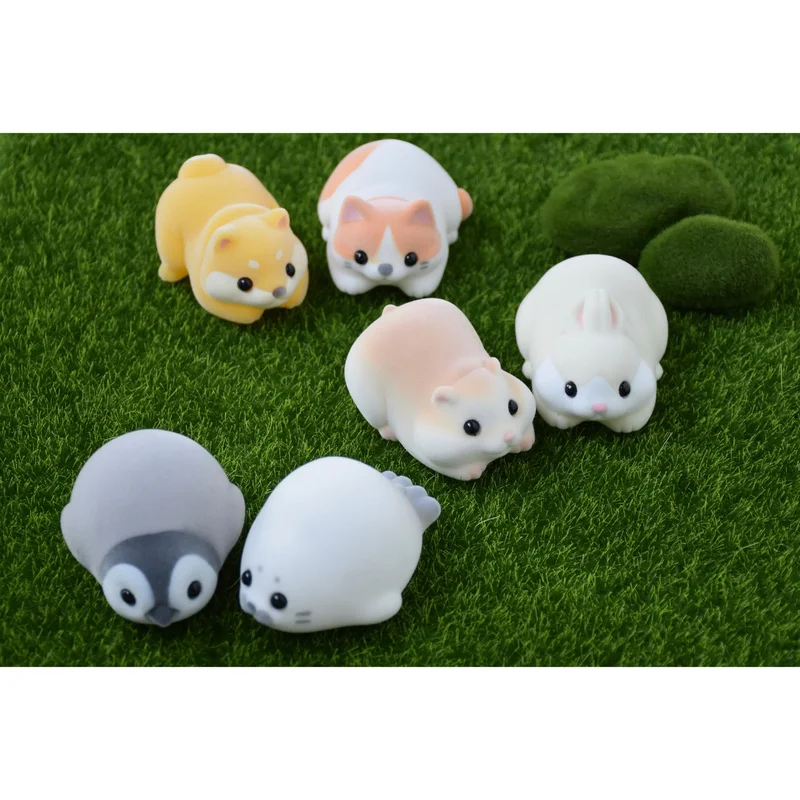 6pcs/Set Flocking Vinyl Animal Action Figure Hamster Rabbit Cat Kawai Workstation Desktop Decoration Perfect Girls Birthday Gift