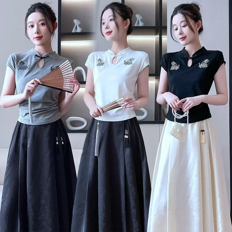 

Летняя Жаккардовая юбка, новинка 2024, китайская атласная юбка средней длины, универсальная облегающая юбка