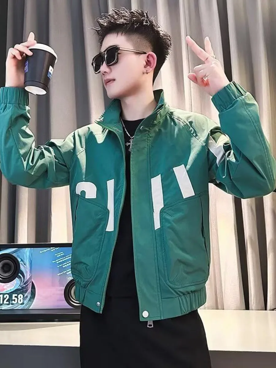 

Новая мужская приталенная куртка-жакет 2026 года с цветными вставками и воротником, верхняя одежда для весны и осени, модная повседневная деловая рубашка