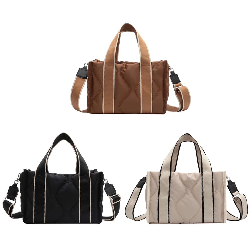 

Fashion Messenger Bag Cotton Padded Sling Crossbody Bag Quilted Hit Color Portable Zipper Autumn Winter Purse for Office Travel