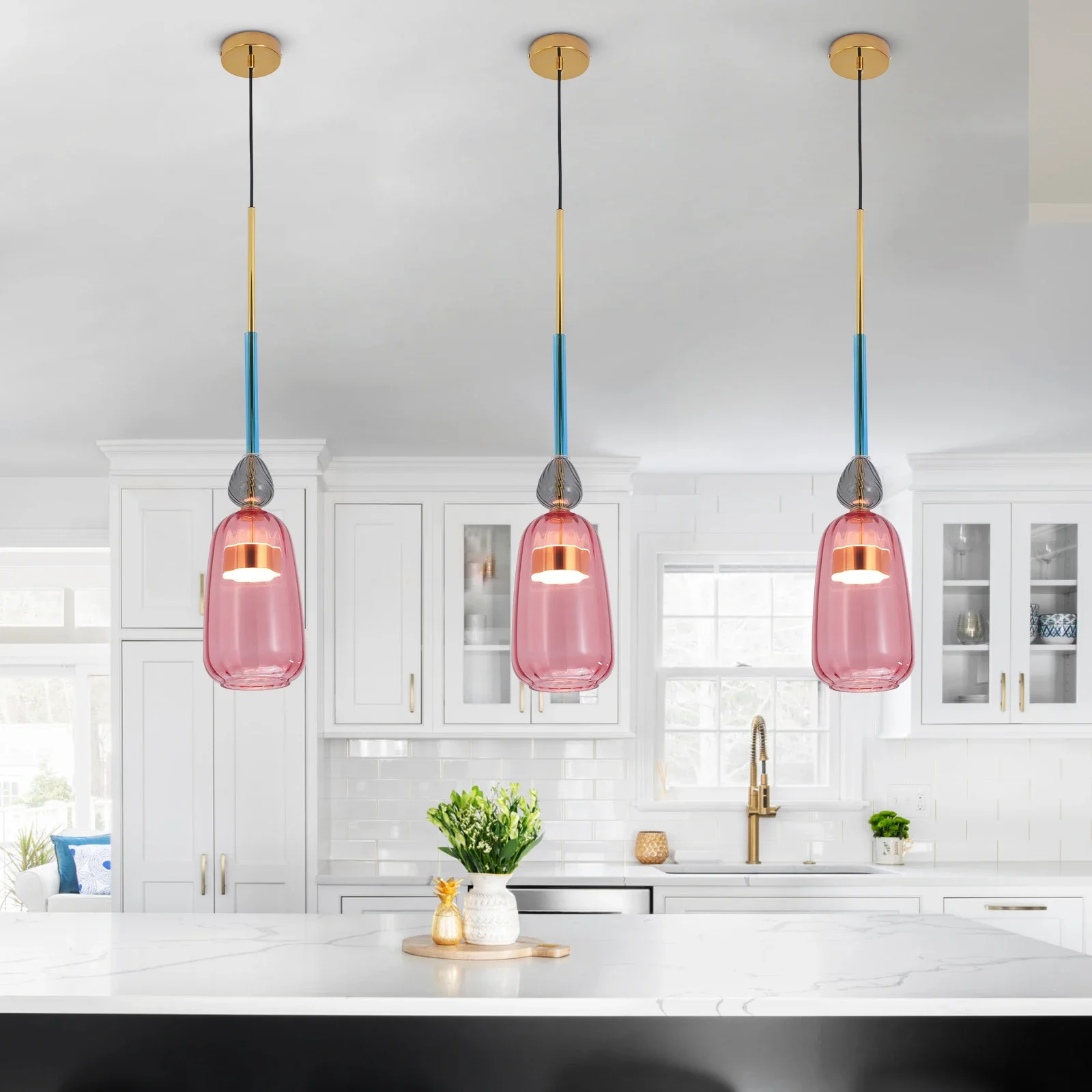 

Modern Pendant Light Nordic LED Colorful Glass Chandelier Restaurant Ceiling Lamp Home Decoration Lustre Kitchen Island Fixture