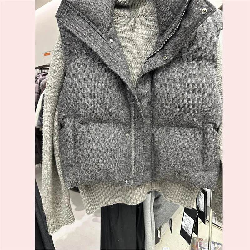 

LadiesNew Short Stand-up Collar Down Cotton Vest Jacket Casual Wear Vest Design Sense Women's Cotton Vest Single-Breasted Jacket