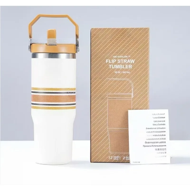 كوب معزول مكنسة من الفولاذ المقاوم للصدأ المتفجر مع غطاء وقش مناسب للشاي المثلج أو كوب ميلك شيك للسفر 2.0H 30oz