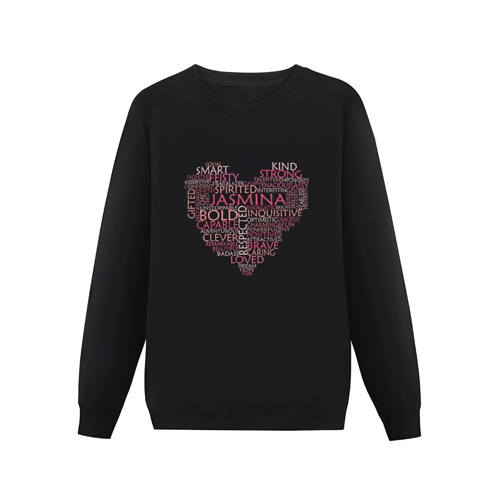 Jasmina - love heart word cloud shape name - pink, peach female empowerment - 1121 Pullover Hoodie