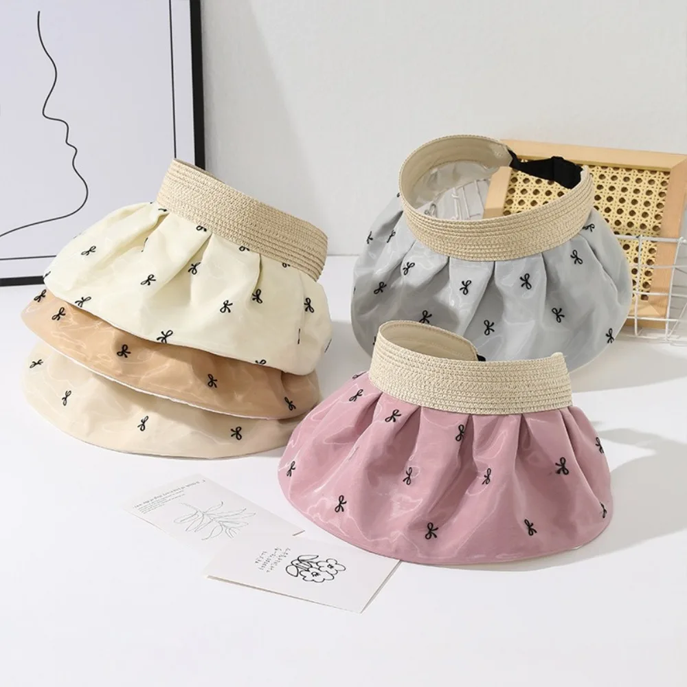 

New Bow Pattern Sun Hat UV Protection Breathable Beach Sun Cap Hollow Folding Sun Protection Cap Summer