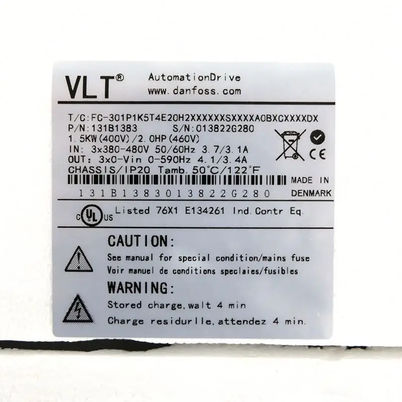 محرك الأتمتة VLT FC-301P1K5T4E20H2 سلسلة 1.5KW تردد العاكس 131B1383 نموذج للأتمتة الصناعية