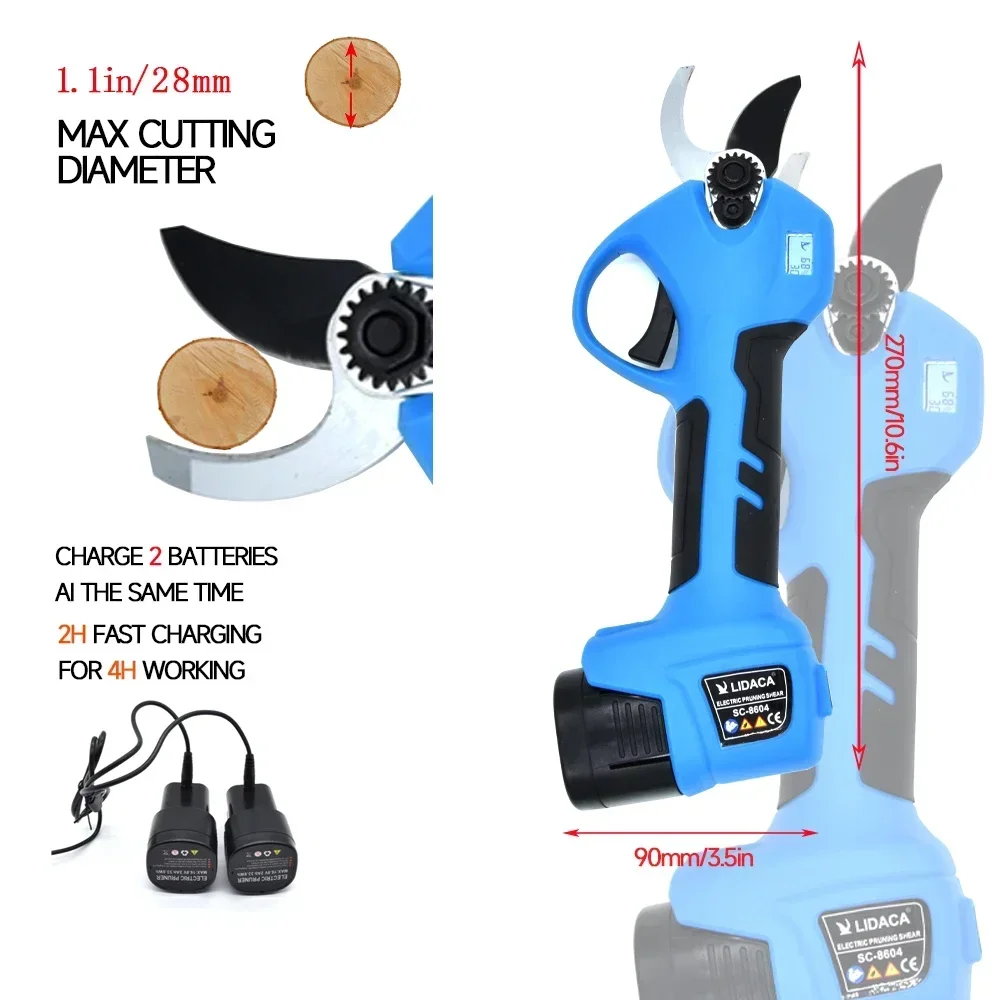 Imagem -02 - Tesouras de Poda Elétricas Bateria Tesoura de Poda Display Lcd Bonsai Jardim Poderoso Elétrico sem Fio para 28 mm Lidaca8604
