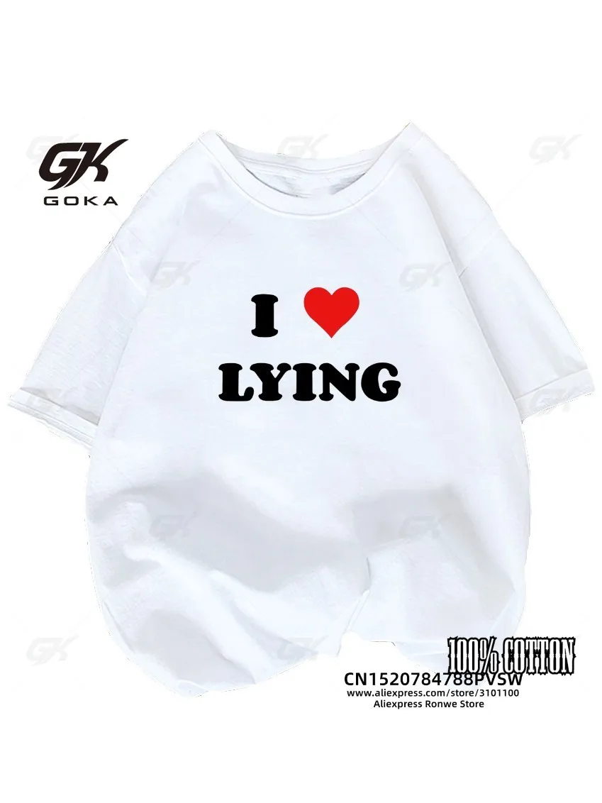 I Love Lying Grunge Women T Shirt Girl Graphic Printed Fashion Cotton T Shirt Harajuku Streewear Clothes Causal Female Y2K Tees