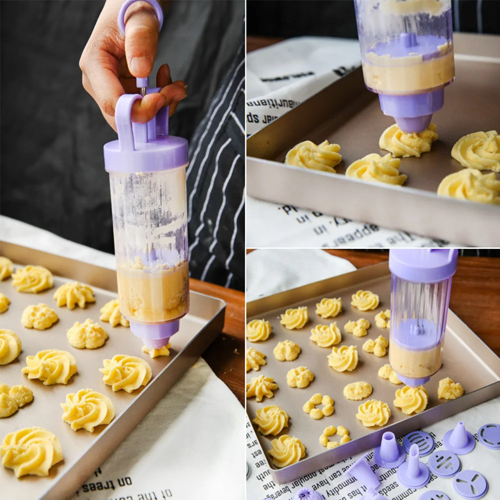 19pcs Cookie Press Icing Kit Cookie Cutter Mold Gun DIY Pastry Syringe Extruder Nozzles Piping Cream Biscuit Maker Cake Tools