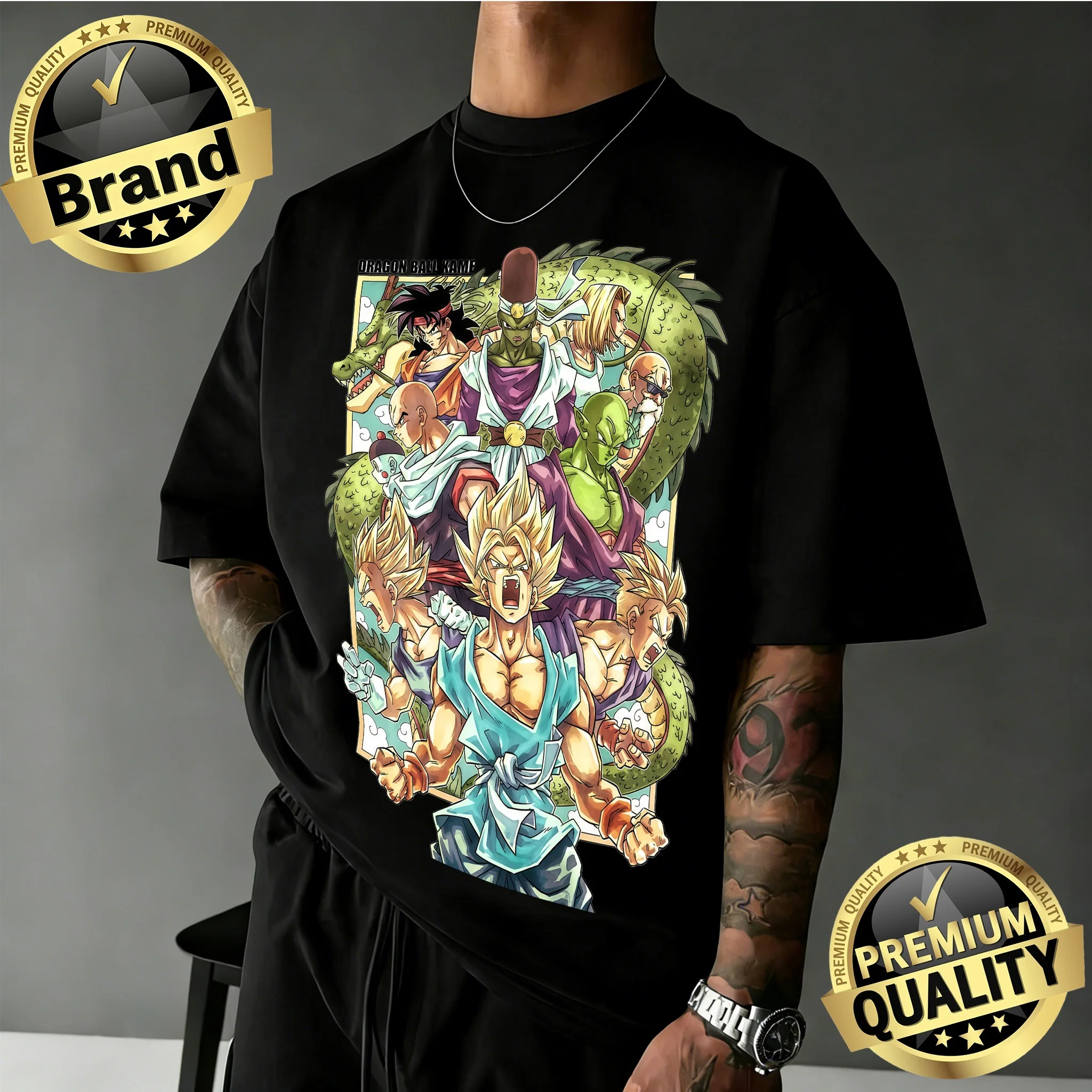 2026 Neuerscheinung Dragon Ball Übergroßes Retro-Anime-T-Shirt |   Full Cast & Shenron Retro-Grafikdruck-T-Shirt aus 100 % Baumwolle für die Familie