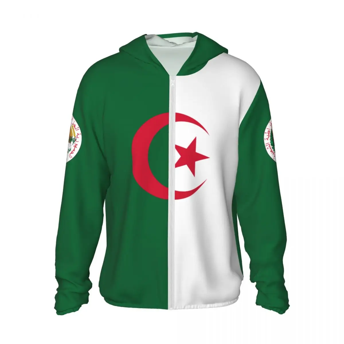 

Algeria Flag Polyester Hoodie Sunscreen Sun Protection Fishing Running Clothes Quick Dry Performance Long Sleeve With Zipper