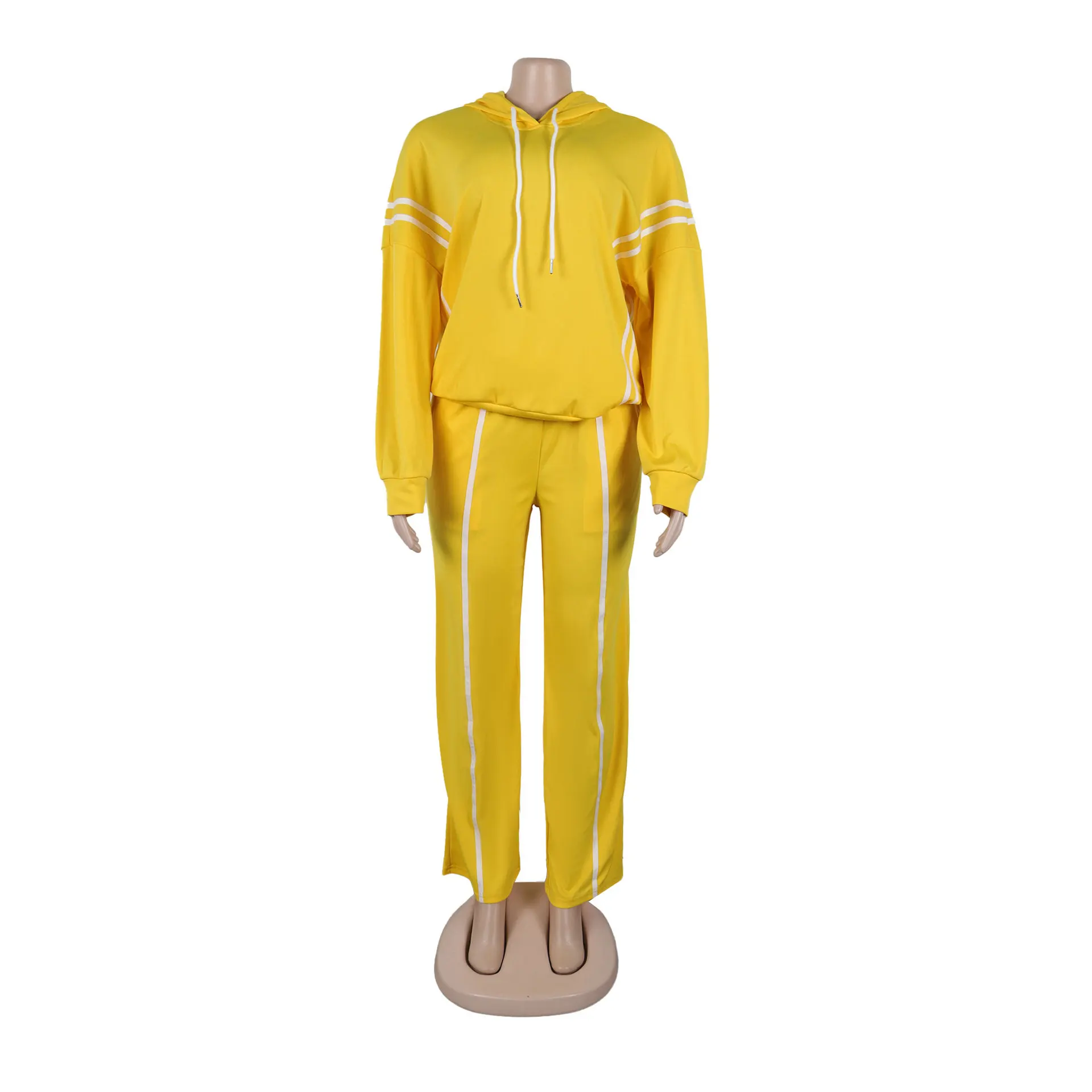 الخريف الشتاء أزياء بلون قطعتين مجموعة المرأة طويلة الأكمام مقنعين البلوز السراويل الطويلة عارضة الرياضة قطعتين مجموعة #6