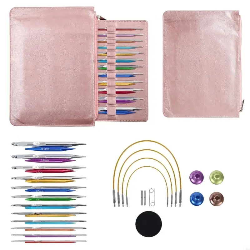 

12Pairs Interchangeable Aluminum Tunisian Crochet Hook with Cable 3.0mm-10mm
