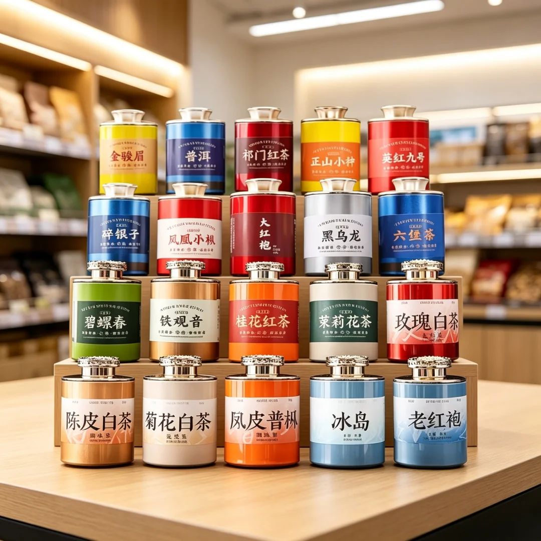 20 Types Chinese Tea Set New Style Tea Sealed Jar Mini Portable Storage Tank Black/Green Tea Empty Can Customizable Labels