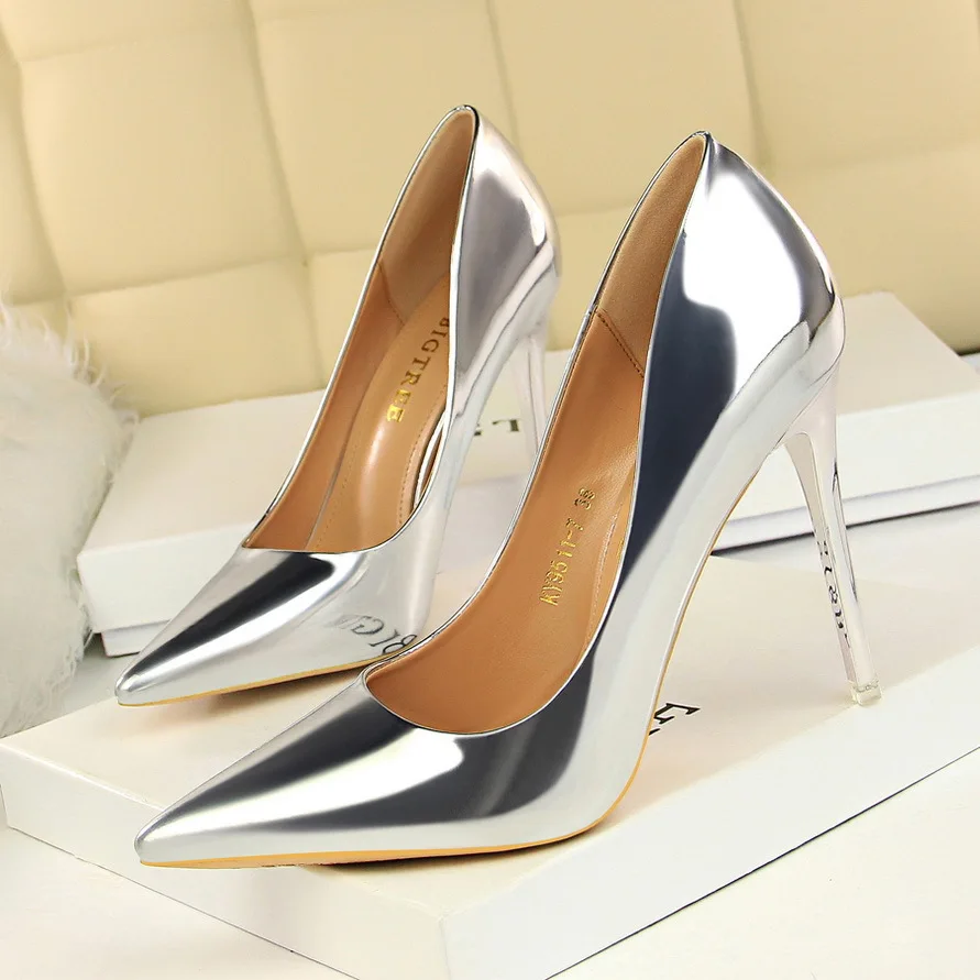 

Woman Pumps Patent Leather High Heels Shoes Women Basic Pump Wedding Shoes Female Stiletto Women Heel Plus Size 43