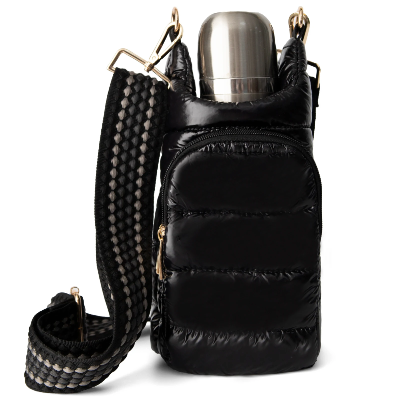 Puffer Water Bottle Holder Quilted Sports Pouch Bag Flask Sling Bag，Crossbody Drink Carrier Bag