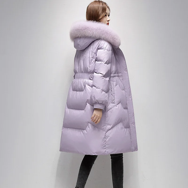 2024 New Women Down Jacket Winter Coat Female Mid Length Version Parkas Warm Slim Fit Outwear Hooded Fur Collar Overcoat