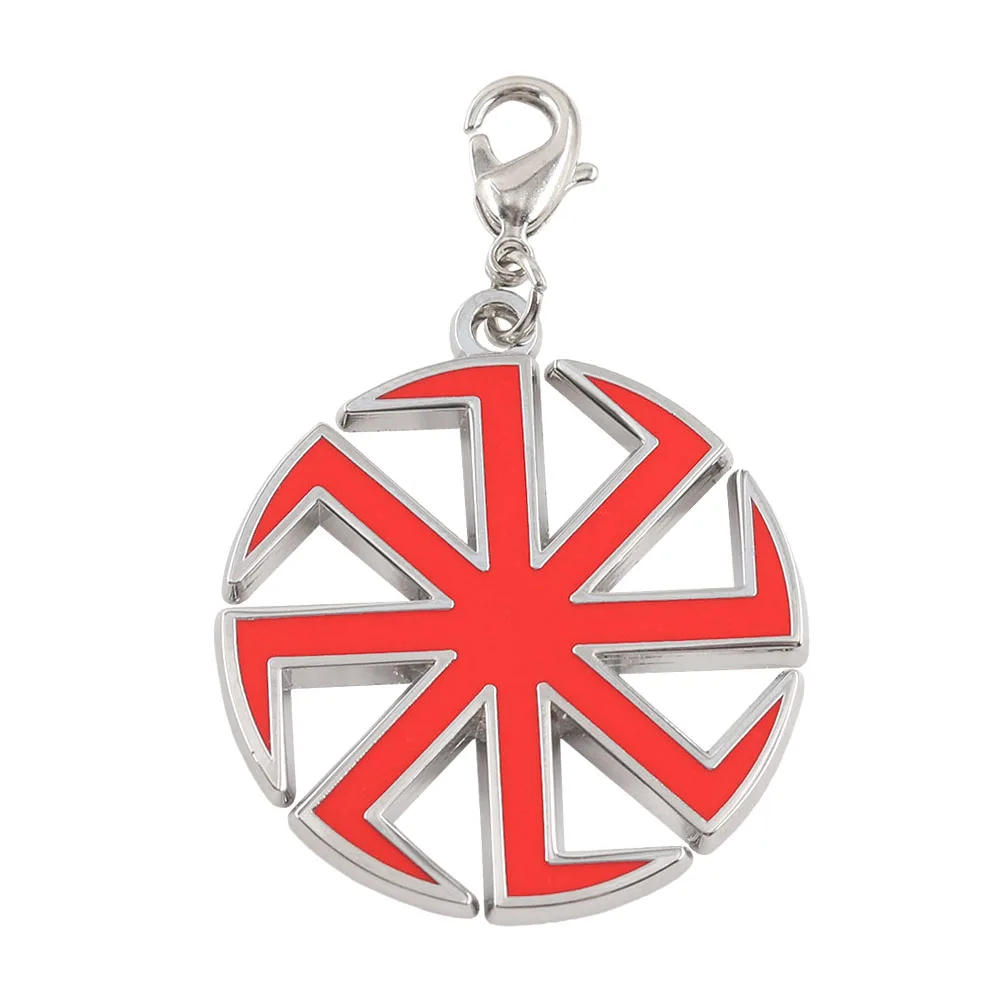 Slavic Kolovrat Sun Wheel Keychain Pagan Mythology Amulet Keyring Retro Viking Talisman Pendant Red Grey Metal Bag Keychain Gift