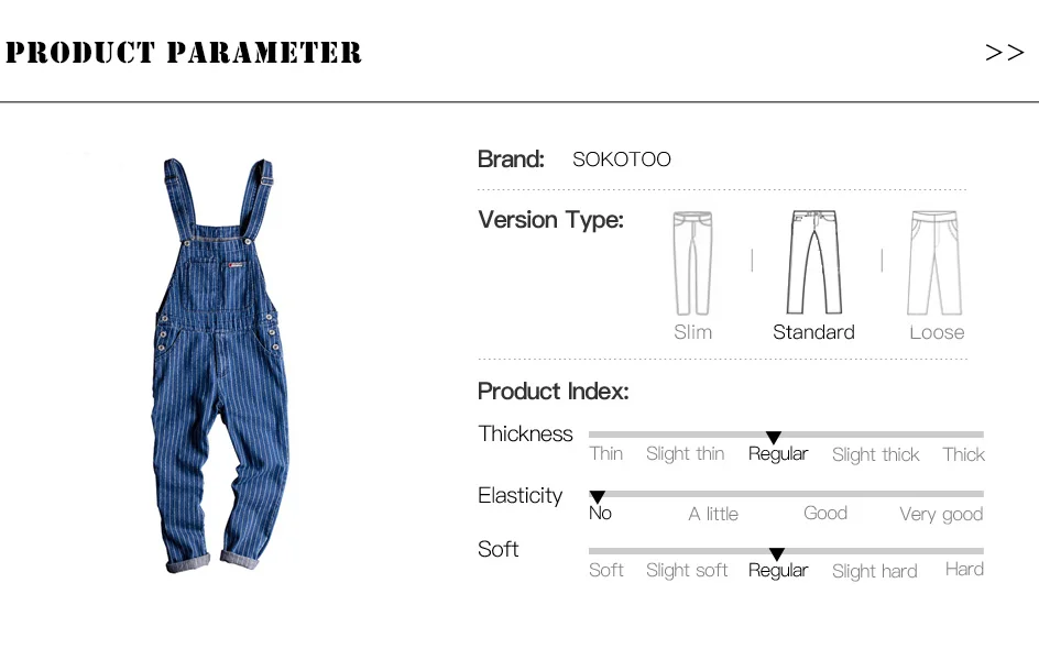 Sokotoo Herren-Latzhose mit Streifenmuster, blaue Jeans-Latzhose, Latzhose, Overall, Jugend-Jeans – Detail 1