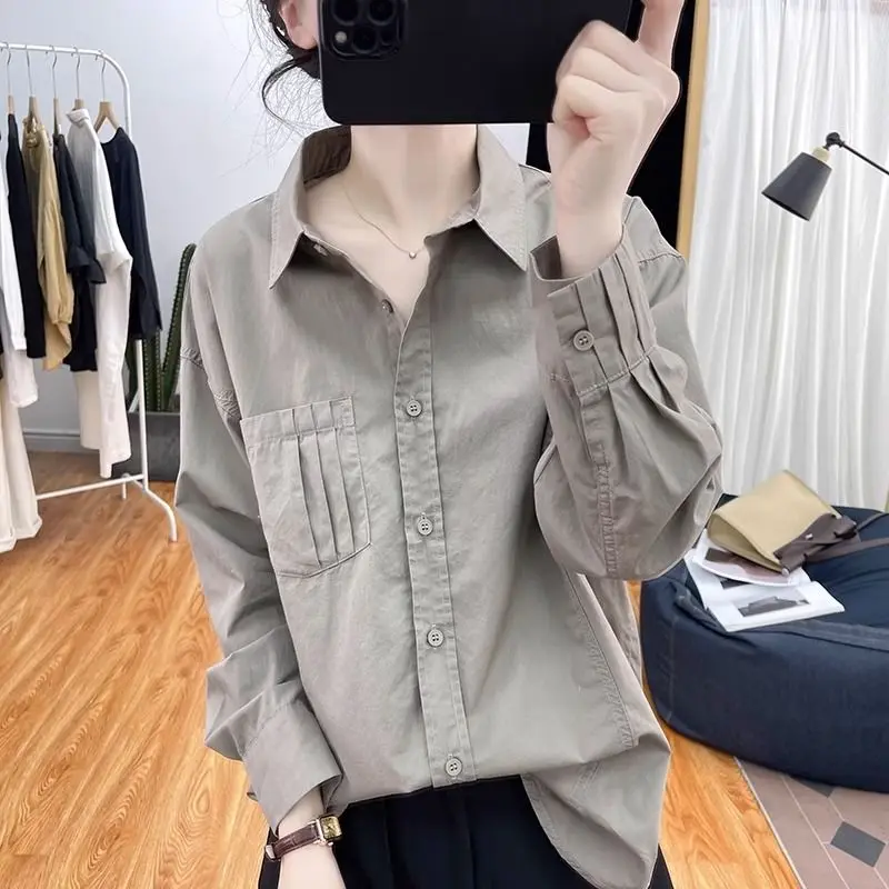 

Versatile Long Sleeve Blouse With Pleated Design For Women Retro Casual Shirt