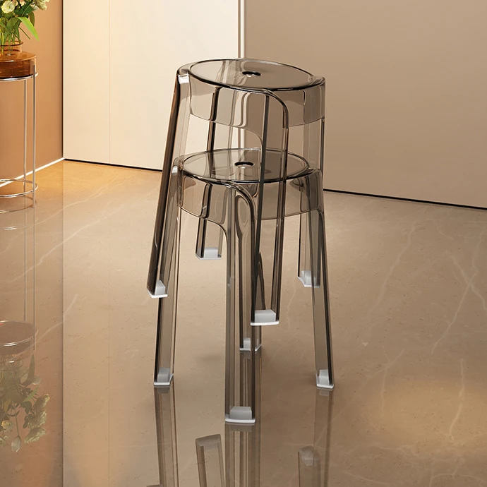 Creative Modern Simple Style Stools Transparent Stackable Plastic  Thickened Acrylic Round Furniture Household Thickened