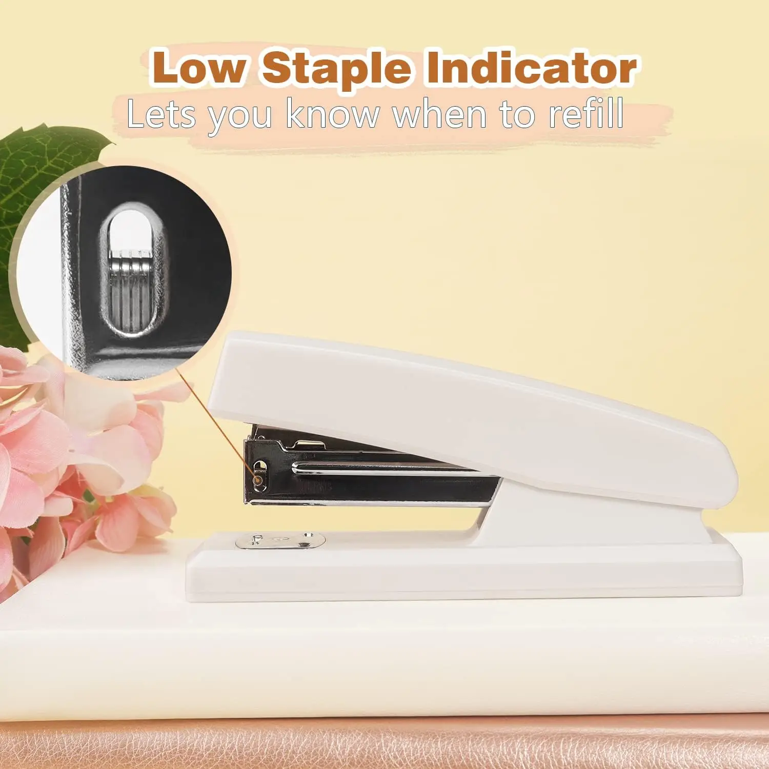 Compact White Desk Stapler, 80 Staples Capacity, Jam-Resistant & Durable for Office and Home Use