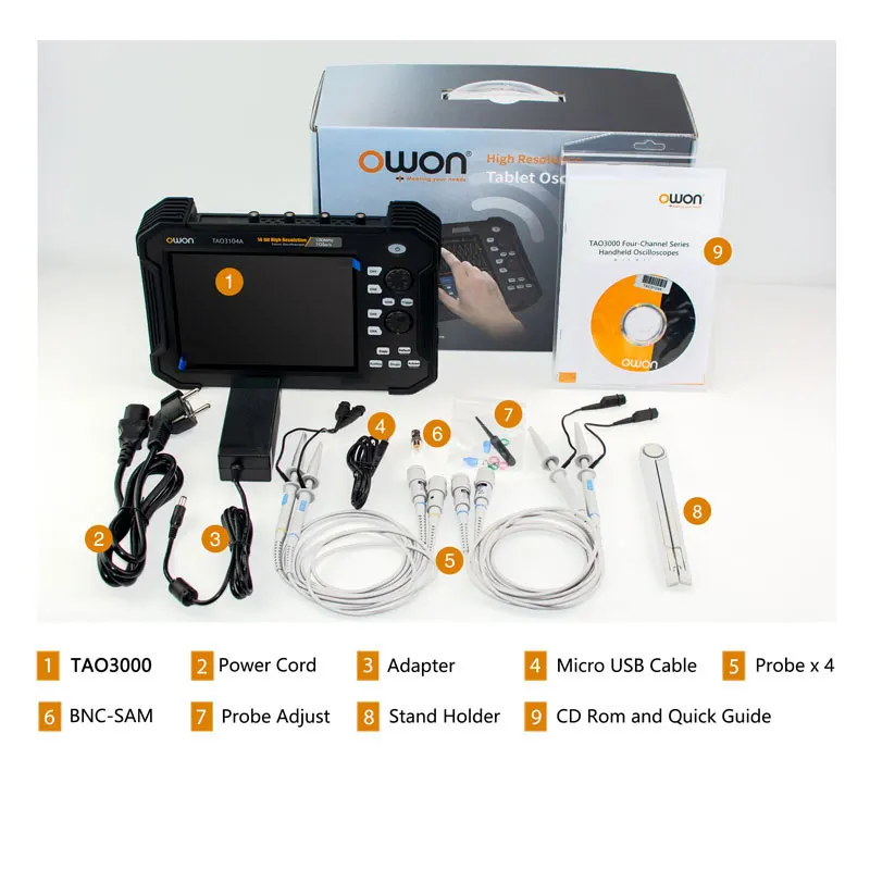 70 MHz/100 MHz 4-Kanal 8/12/14 Bit Handheld-Tablet-Digitaloszilloskop mit 8-Zoll-Mehrpunkt-Touchscreen