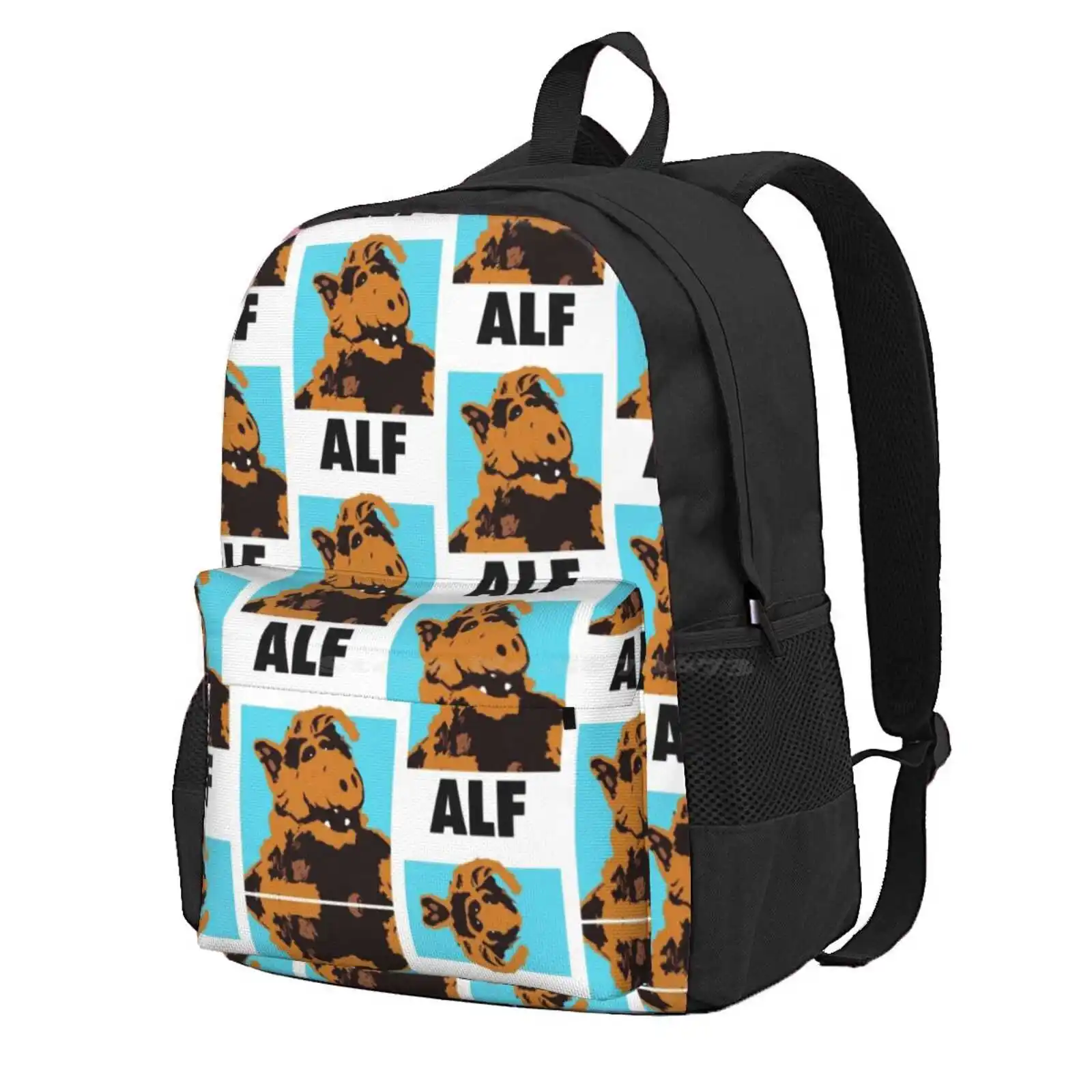 Happy Alf Cartoon Poster Hot Sale Schoolbag Backpack Fashion Bags 1980S Alf American Sitcoms American Comedy Alkrus Creations