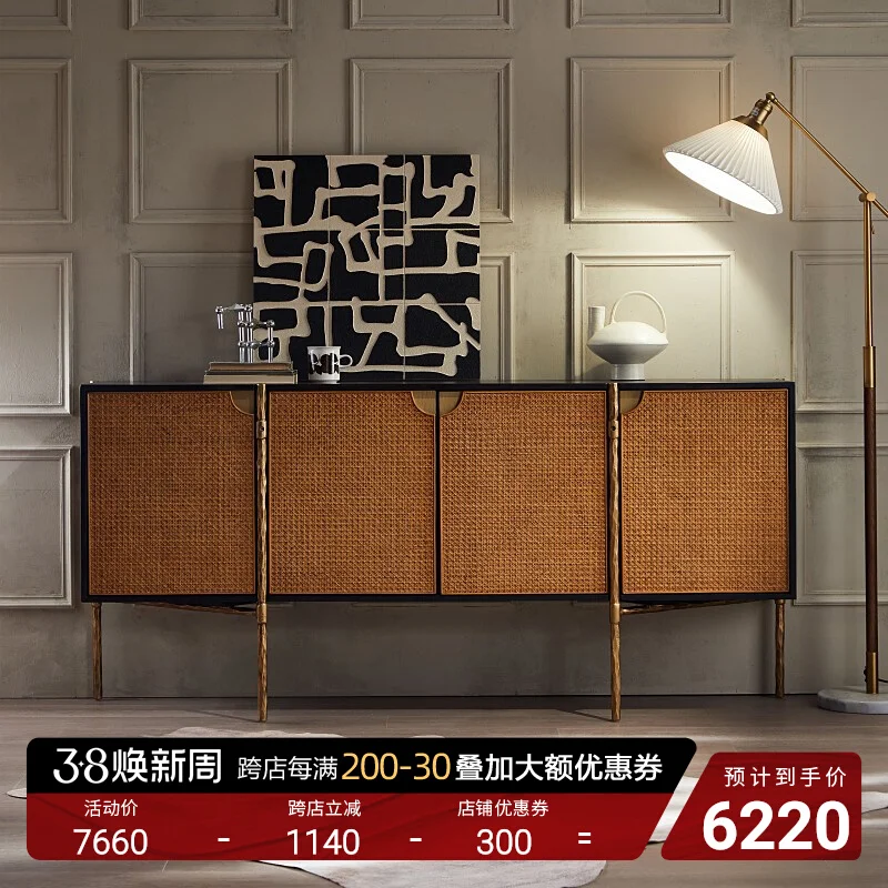 

Designer furniture Modern minimalist forged cast iron art dining side cabinets Antique retro and old rattan storage cupboards