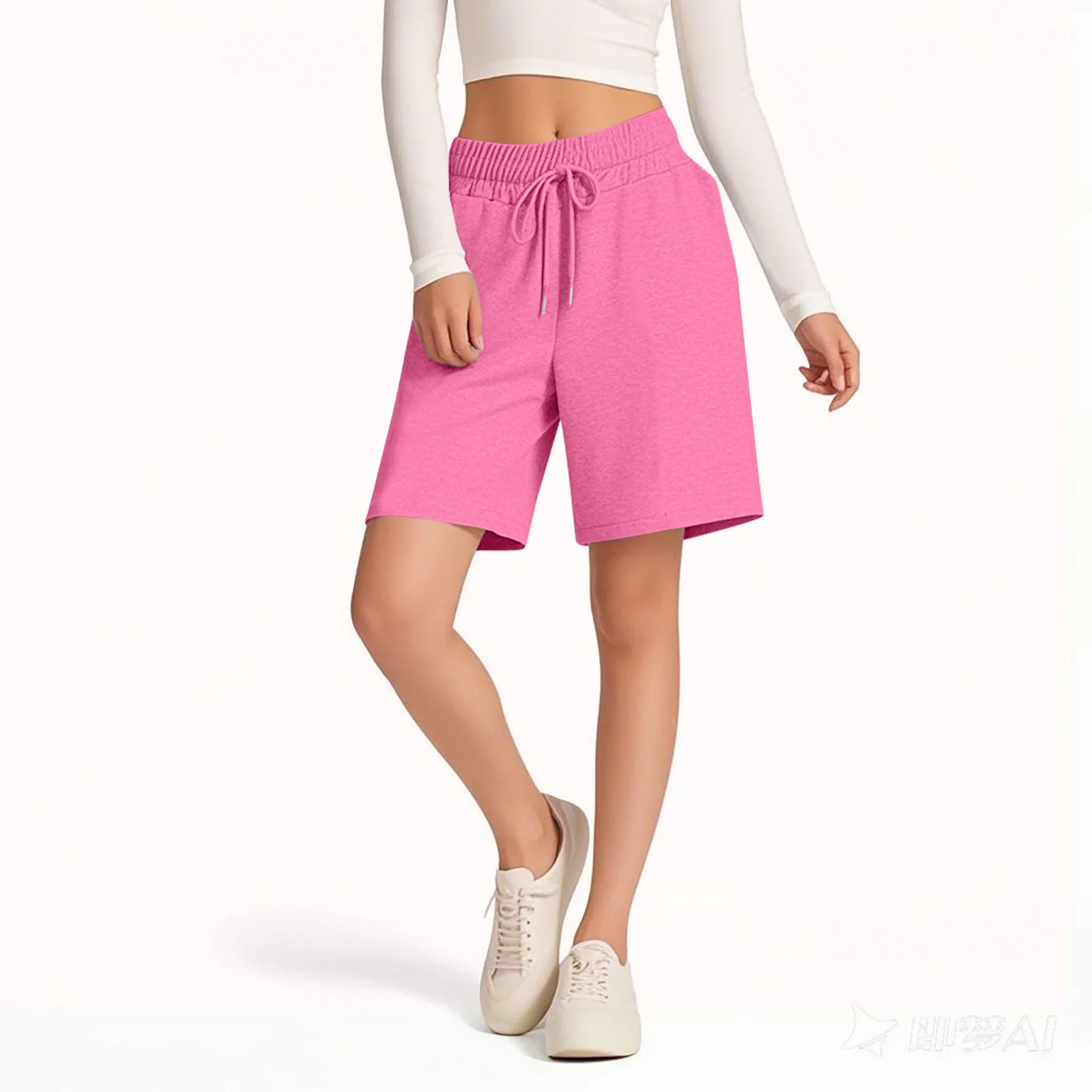 Women's Summer Casual Shorts Drawstring Solid Color Cotton Linen Short Pants Female Loose Straight Jogging Outdoor Streetwear