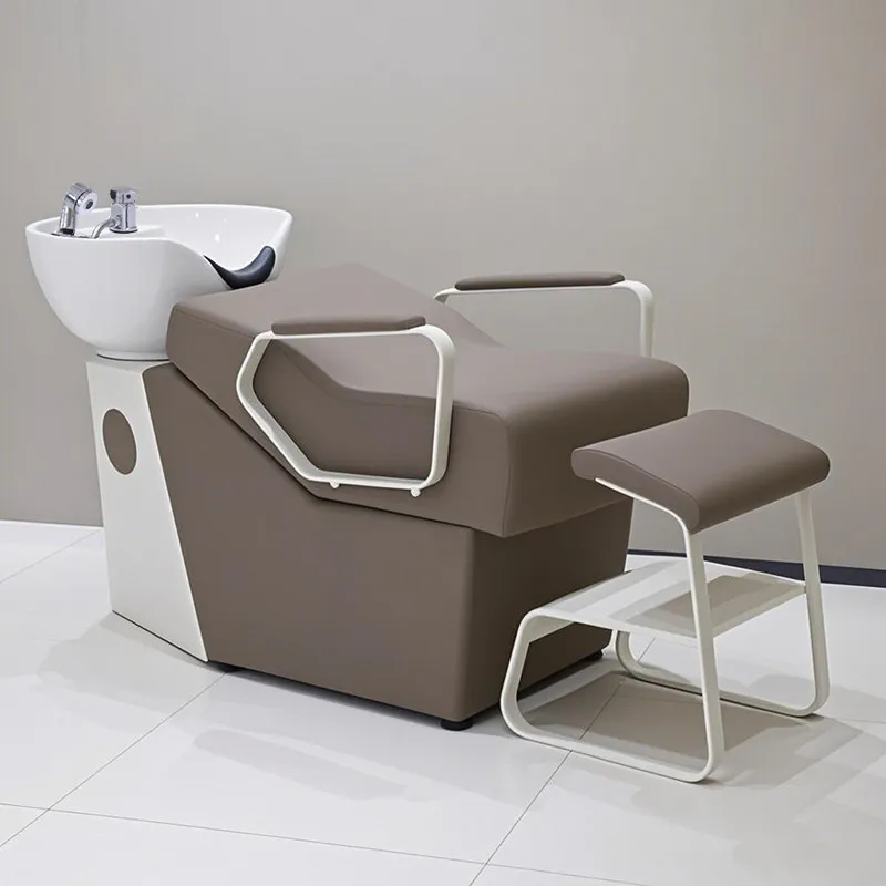 

Современная и простая кожаная парикмахерская кушетка для мытья головы с подставкой для ног, съемная, для салонов красоты и барбершопов