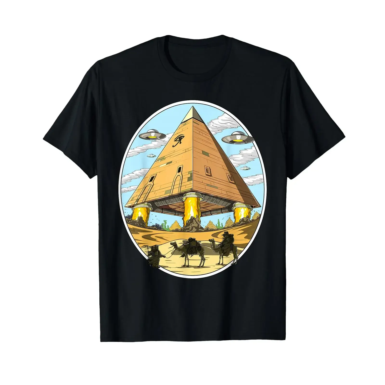 Alien Abduction Egyptian Pyramid UFO Anunnaki Space T Shirt vintage Washed Unisex Stylish homme streetwear Soft Versatile
