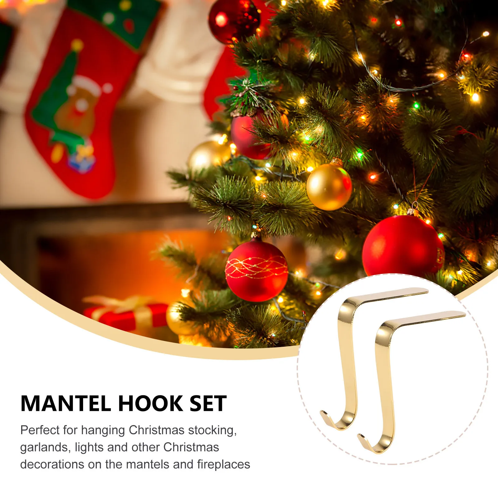 

2Pcs Mantel Hook Zinc Alloy Christmas Stocking Holder for Hanging Garlands Lights Xmas Fireplace Decor Party Gift