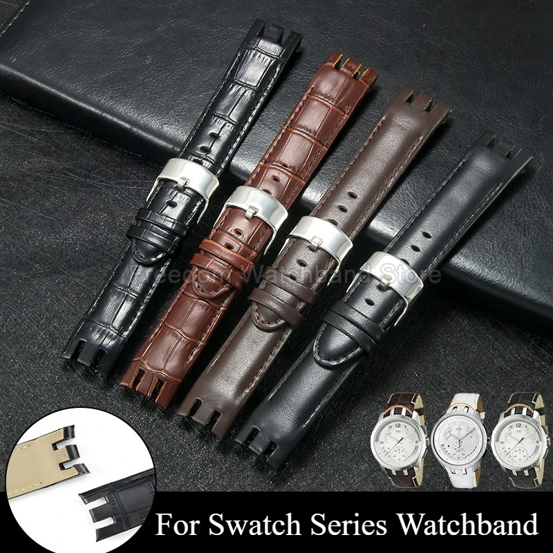 

Premium Quality Leather Watch Accessories Soft Breathable Comfortable for Swatch YRS402 YRS417G YRS403 Bamboo Texture Watchband