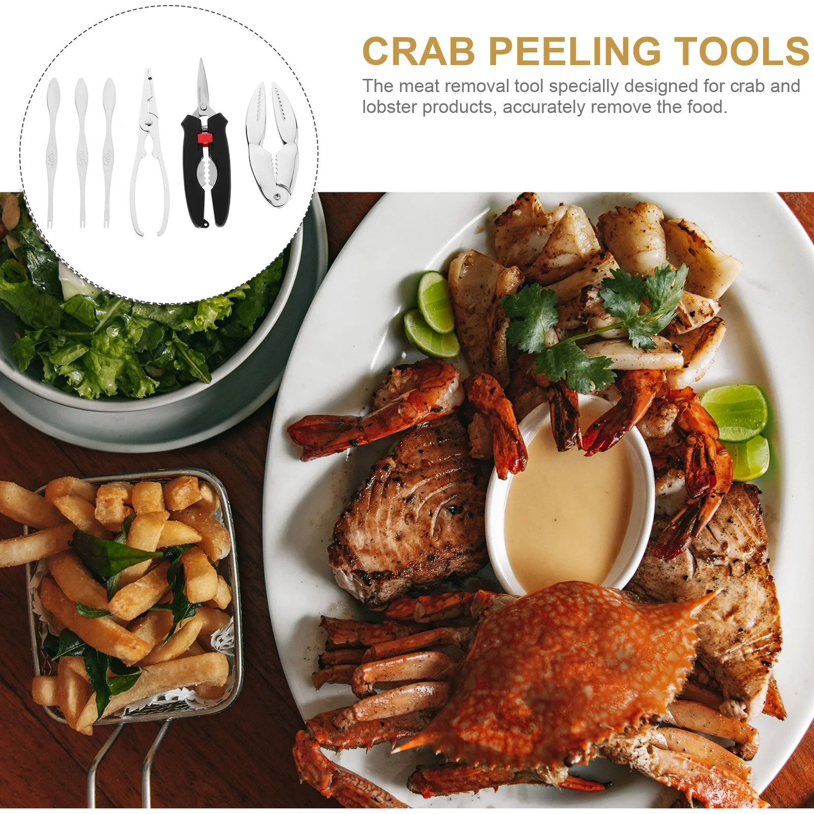 

6pcs Crab Eating Tools Set Stainless Steel Peeling Fork Nutcracker Tongs Seafood Tool Kit Lobster Meat Remover Anti Rust