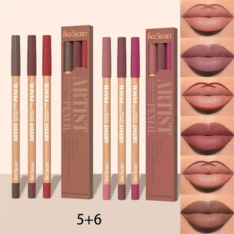 Combo per trucco labbra da 6 pezzi, rossetto opaco in velluto a lunga durata, regalo perfetto impermeabile per il giorno di Natale, set di matite per labbra